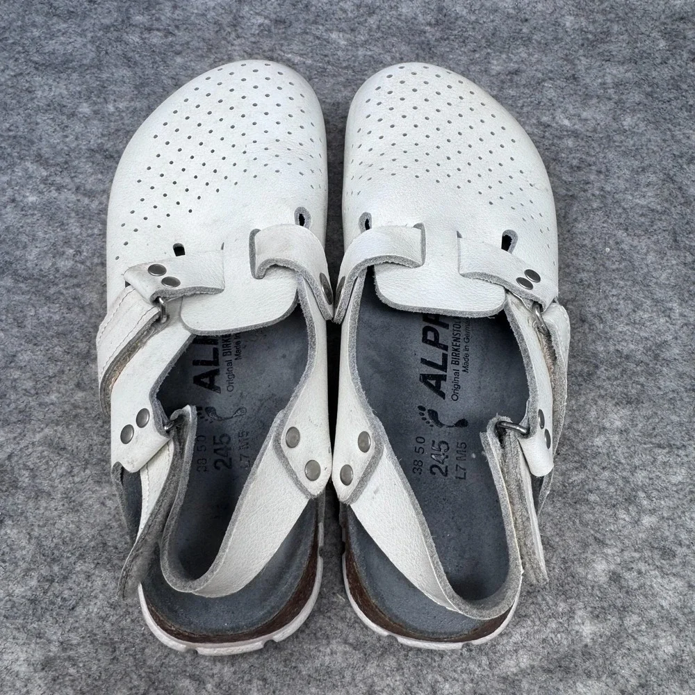 Birkenstock ALPRO White Leather Clogs Shoes Womens Size 38 / 7 Perforated Sling - Picture 3 of 11